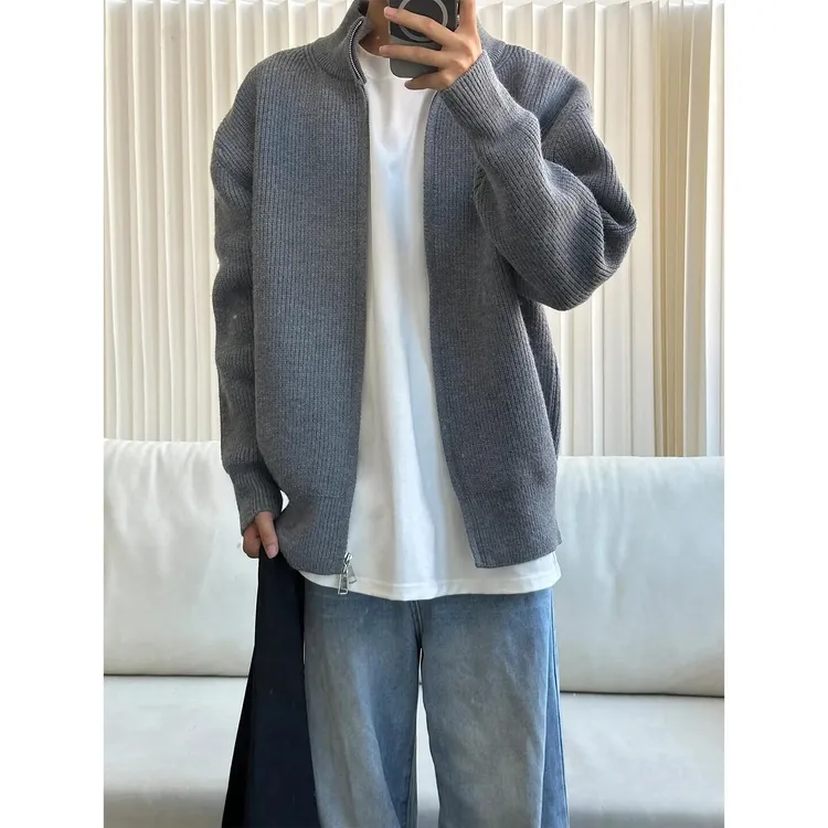 cleanfit立领拉链开衫纯色毛衣男女秋冬高级感针织衫美式复古外套