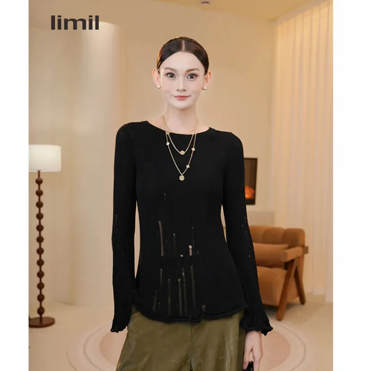 limil/丽米儿秋冬新款高级质感衬衣设计长袖针织衫938042