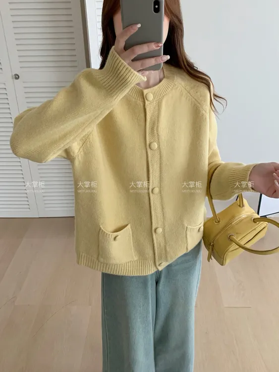 【原版原纱】针织包扣2025秋冬新款慵懒风口袋开衫休闲简约软糯外套