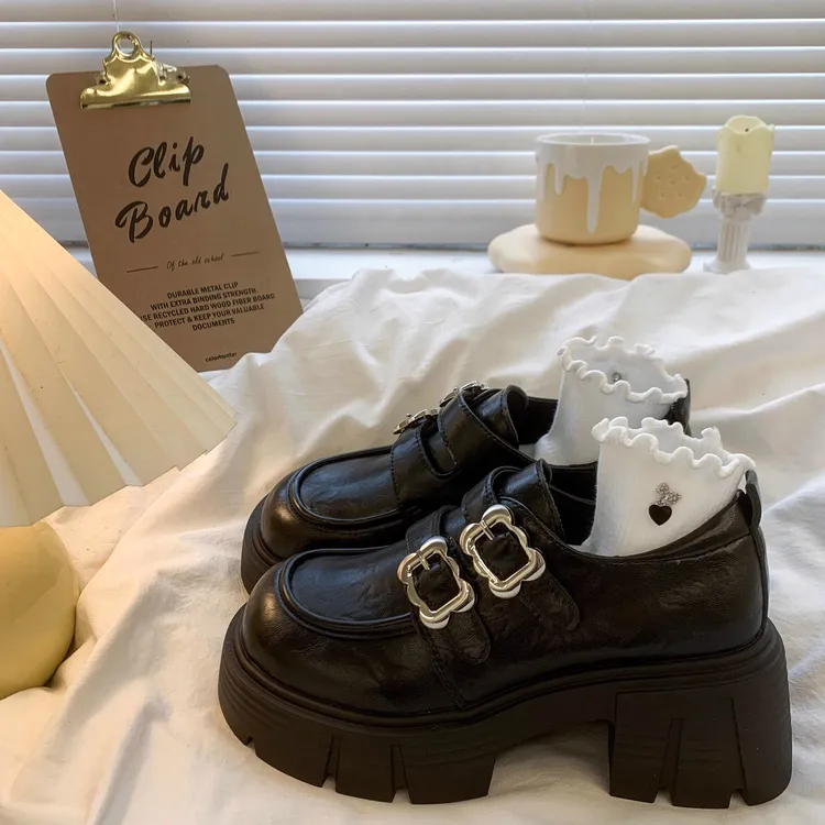 啄木鸟英伦风乐福鞋女2025春秋季粗跟厚底小个子增高玛丽珍小皮鞋