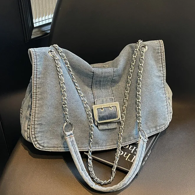 韩系牛仔布大包包女2025新款时尚腋下单肩包潮百搭斜挎包