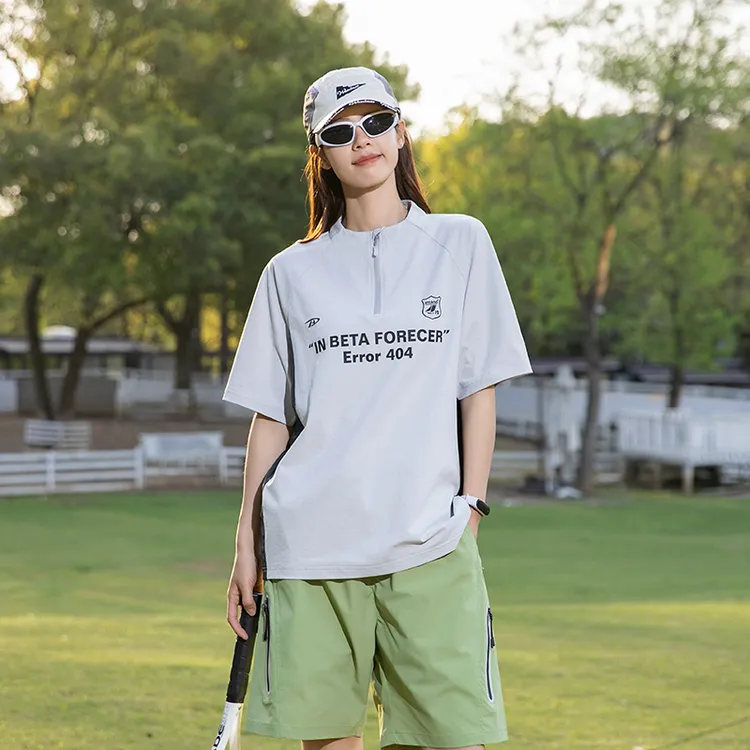 冰感拼接半袖T恤夏季短袖速干衣户外跑步印花立领情侣休闲打底衫