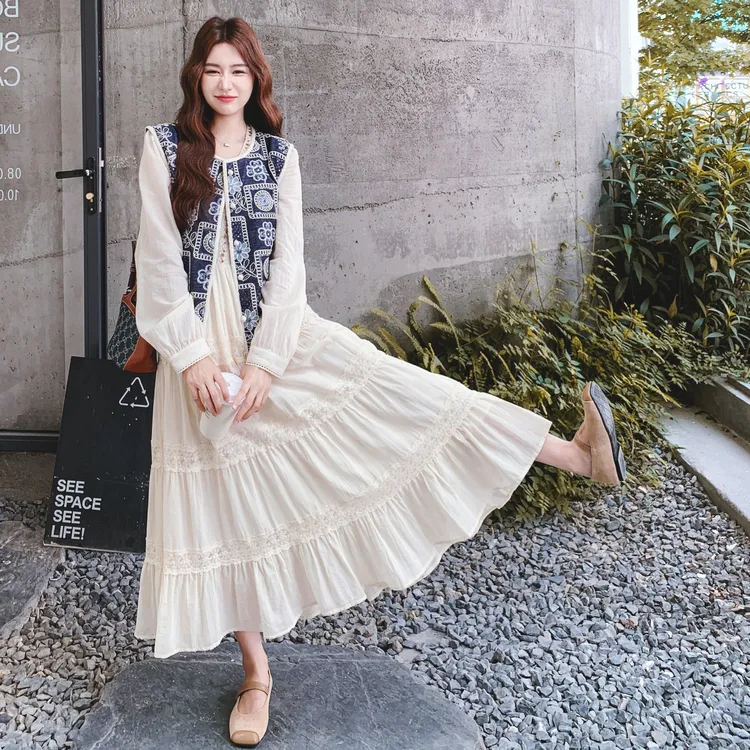 2025超火早秋穿搭一整套重工刺绣马甲套装女独特绝美连衣裙两件套