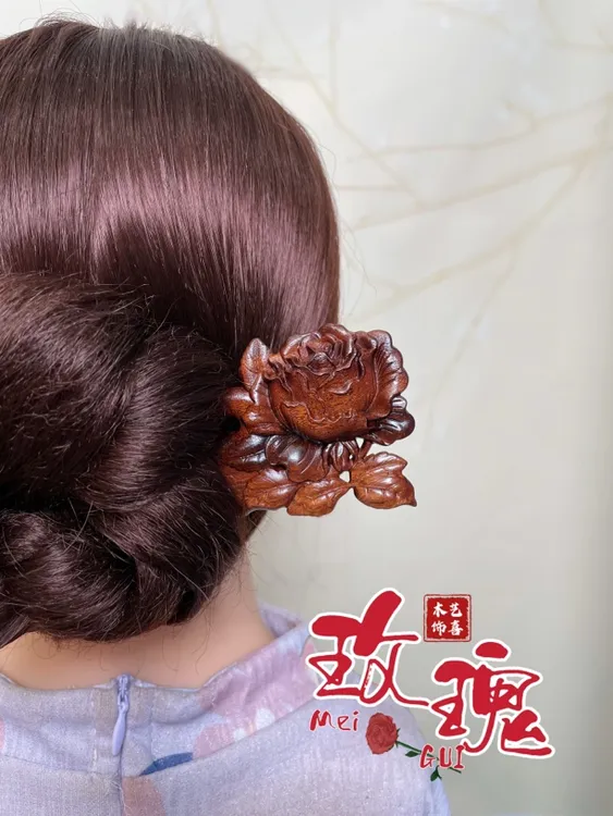 【原创】玫瑰三钗古风发簪双面立体雕刻精雕发饰