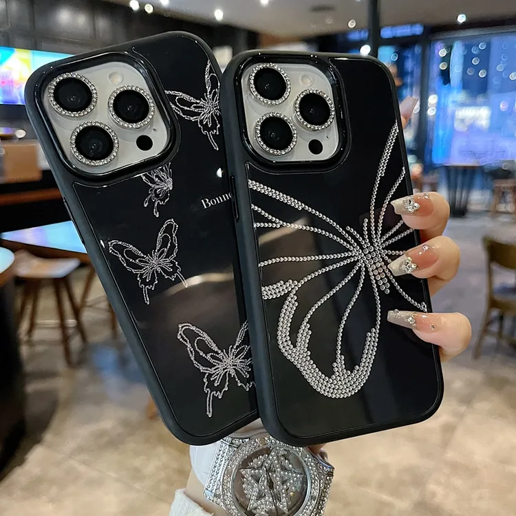 适用苹果系列iPhone16新款手机壳时尚个性白线点蝴蝶半包大孔透气