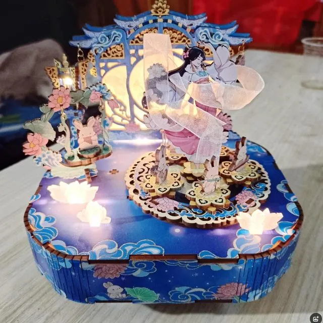 同趣拼装八音盒云屏乐舞DIY手工木质音乐盒玩具摆件模型毕业礼物