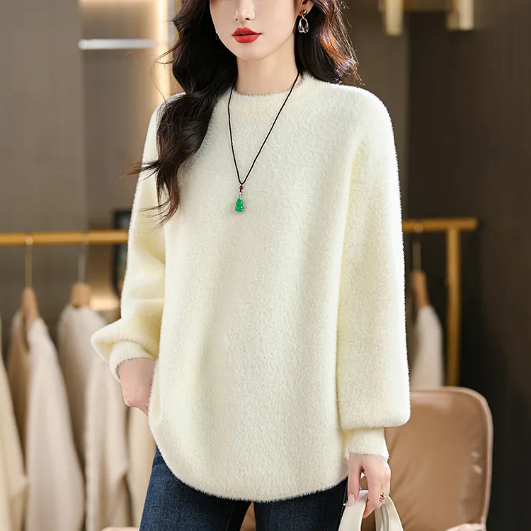 毛衣女冬季加厚中长款遮屁股打底衫显瘦洋气高档大码仿水貂绒上衣