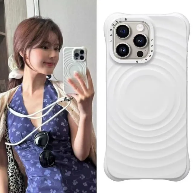 CASHLIN赵露思同款蓝色水波纹波漾手机壳适用苹果iPhone15Promax