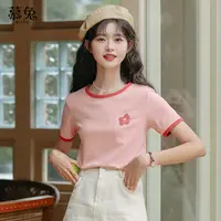 慕兔ins印花粉色正肩短袖t恤女2025夏季新款设计感小众辣妹上衣潮