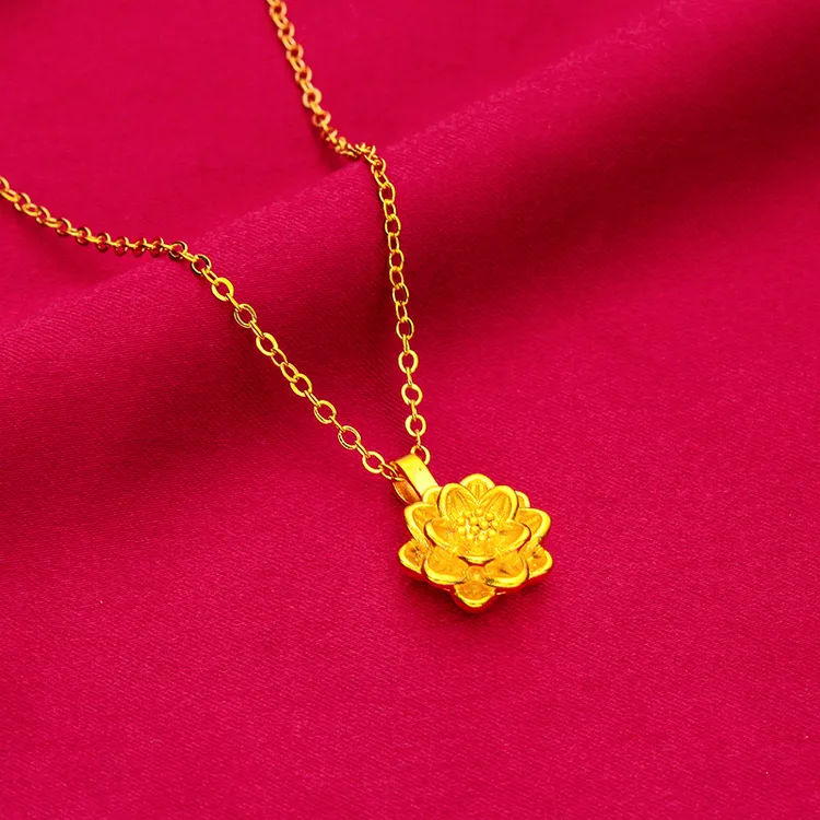 足金999莲花项坠精美好事莲莲新款纯黄金莲花项坠时尚送妈妈礼物 