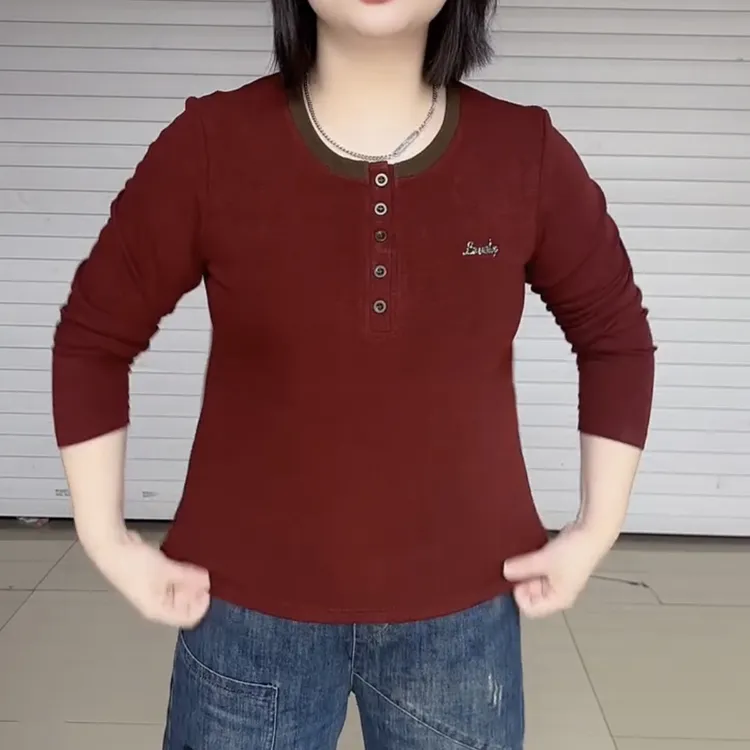 宽松型T恤女士显瘦百搭时尚纯色中老年打底衫宽松