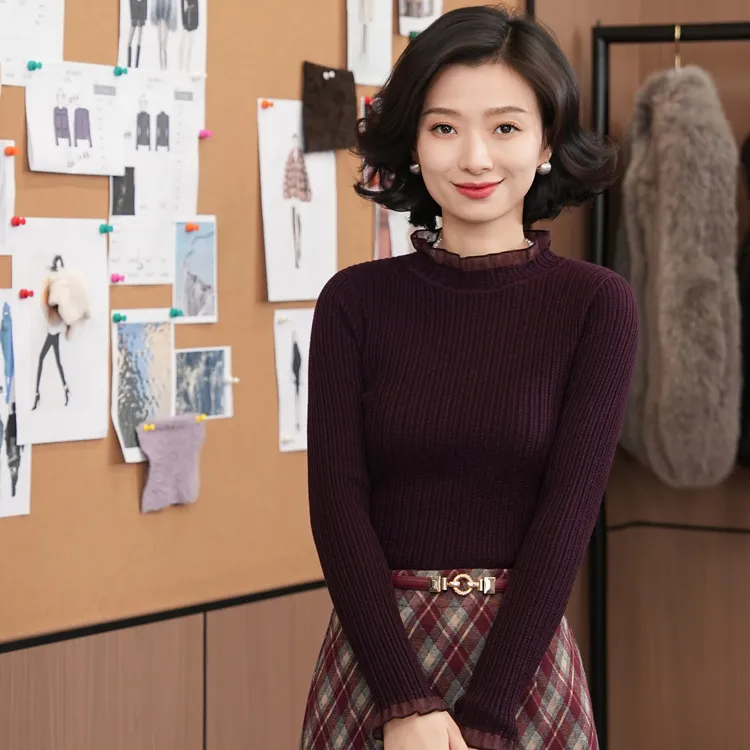 西子/【荷褶轻罗】100羊毛杨子纱金葱花边针织衫/MSTJ0719