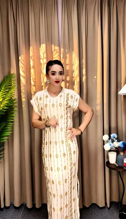 少女风圆领老钱风连衣裙V领蕾丝公主风气质提花夏季