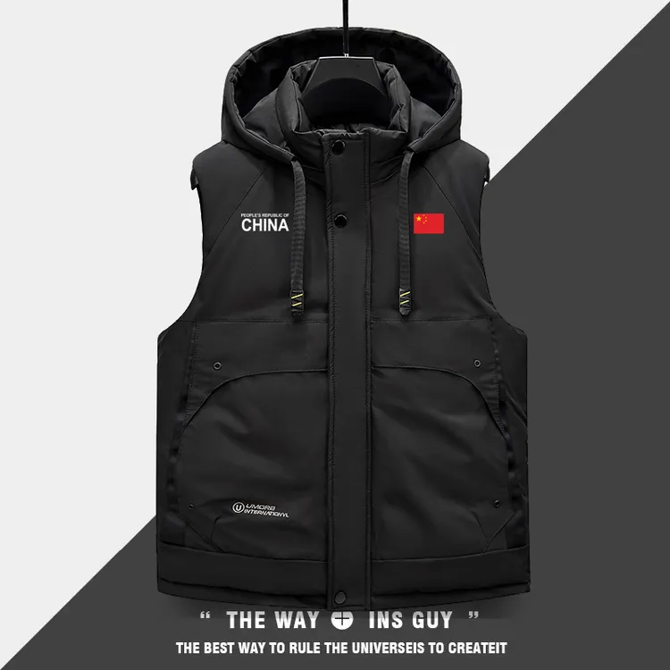 秋冬季男女坎肩背心马甲中国队China加厚保暖无袖可脱帽运动外套