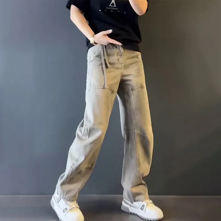 轻奢男装大码潮牌男士复古风新款时尚潮流百搭宽松休闲直筒牛仔裤