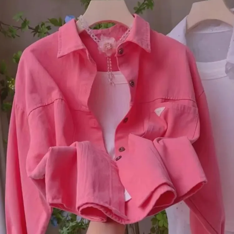 9316春季小个子Polo领衬衫女秋冬韩版宽松休闲衬衣上衣短款外套