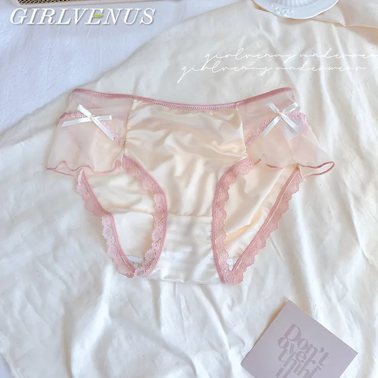 GIRLVENUS纯欲性感内裤女款2025新款网红爆款缎面蕾丝包臀三角裤5