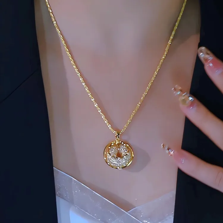 钛钢项链 2025秋冬新款爆款亮闪织梦网平安扣项链简约轻奢毛衣链