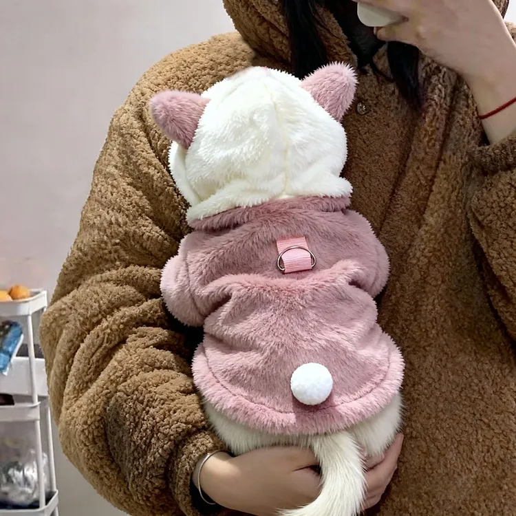 猫咪衣服秋冬小熊耳朵绒衣加厚加绒布偶英短美短防掉毛衣服可牵引