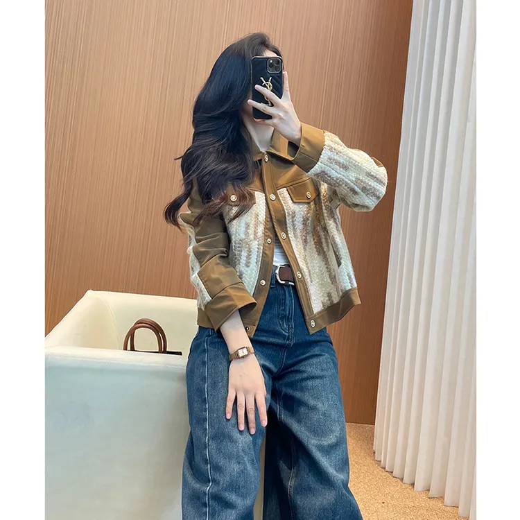 小香风皮衣外套女款秋百搭休闲时尚洋气韩系2025新款秋季拼接夹克