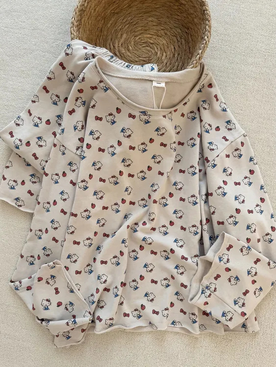 【DMXJ大梦想家】慵懒风少女Kitty猫印花睡衣女秋冬新款家居服套装