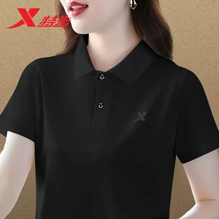 特步polo衫女士短袖夏季翻领冰丝速干显瘦运动服休闲百搭大码半袖