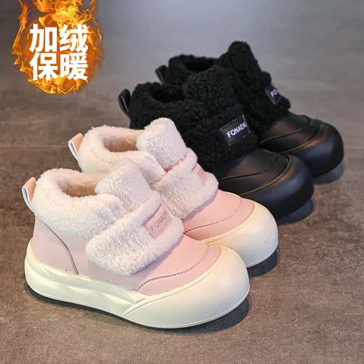 ABC女童毛毛雪地靴2025新款冬季儿童公主棉鞋加厚保暖棉靴小女孩