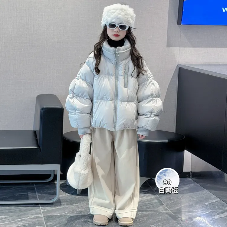 女童羽绒服洋气冬装2025冬季新款女大童儿童韩版保暖90白鸭绒外套