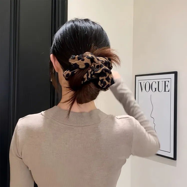 韩系复古豹纹网纱大肠发圈女高级感头绳发饰马尾辫发绳头饰丸子头