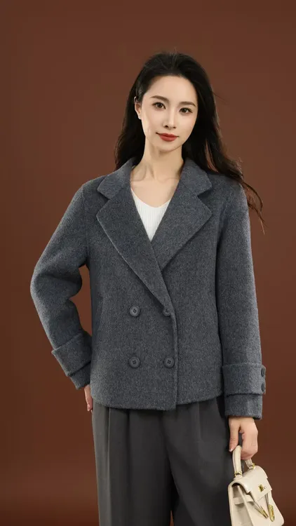 【100%羊毛】春季新款气质百搭短款双面羊毛大衣外套6606