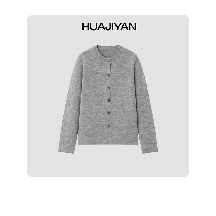 华吉言/HUAJIYAN【灰砂糖】100精仿羊毛细腻针织单排扣上衣开衫