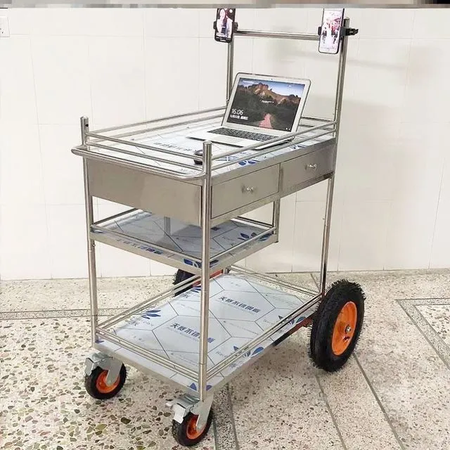 加厚网红不锈钢可拆卸户外直播小推车带轮便携置物架摆摊车工具车