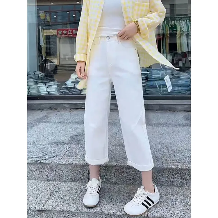 2025夏季薄款时尚弹力显瘦法棍裤小个子穿搭高腰直筒八分牛仔裤