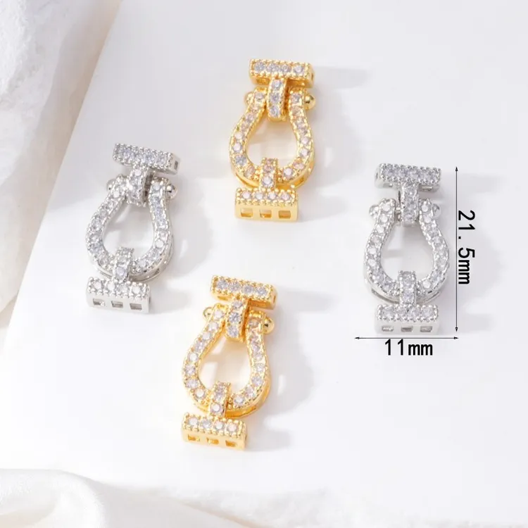 珍珠项链扣头U形马蹄扣手工收尾扣连接扣子母扣毛衣链diy配件满锆