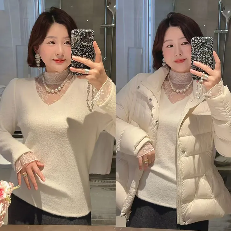  【DIS 定制】【叠穿公式】韩系假两件蕾丝拼接针织衫打底Z525X19158