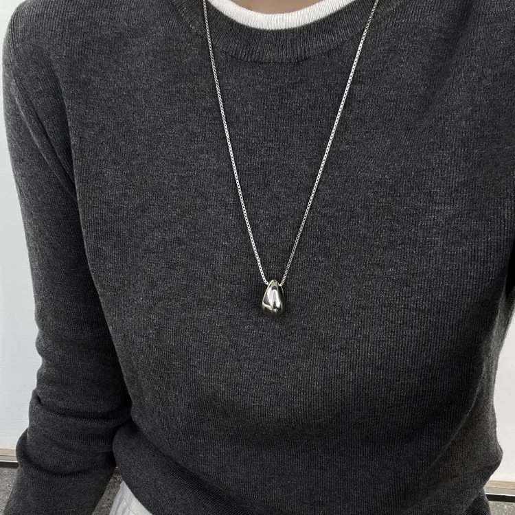 钛钢项链 可调节抽拉光面金属水滴项链秋冬新款颈链毛衣链