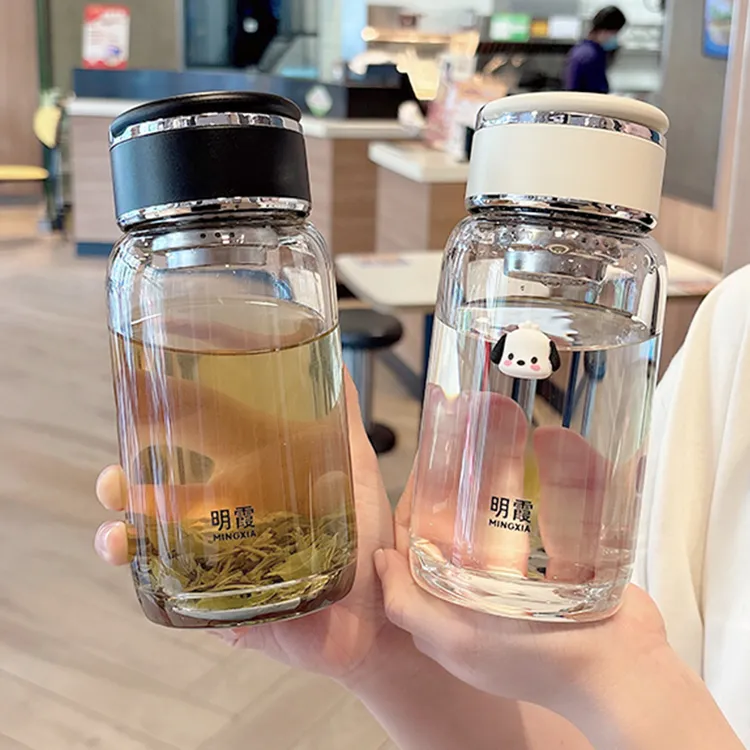 简约高级感玻璃杯2025新款耐高温茶水分离小巧水杯男女学生随手杯