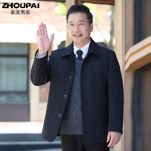 中老年夹克男爸爸外套春秋款中年男士休闲秋冬呢子爷爷老年人衣服