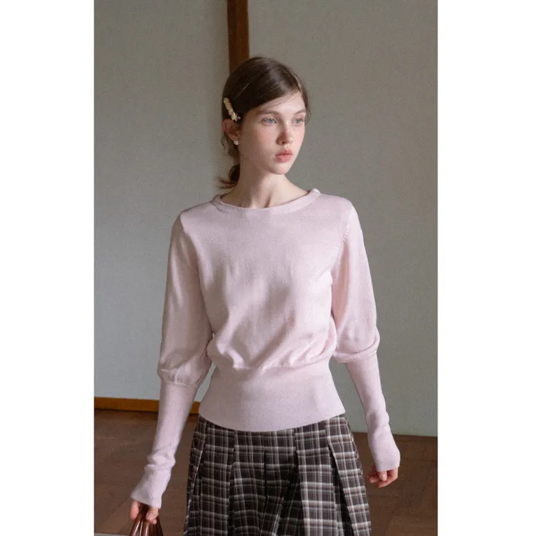 【蛋蛋子专属】EGGKA圆领收腰灰色毛针织衫秋冬简约长袖宽松显瘦上衣E25A80201AF