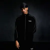 WHOOSIS RADIO 反光LOGO丝绒夹克休闲运动时尚黑色秋冬保暖宽松