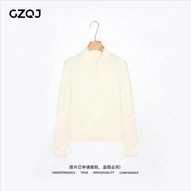 老琴私服【女神内搭】法式轻奢百搭长袖圆领蕾丝绵羊毛毛衣女79814