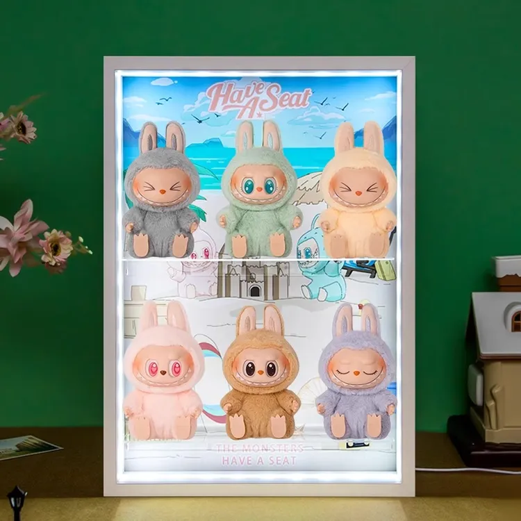 泡泡玛特拉布布labubu坐坐派对搪胶毛绒盲盒收纳展示盒马卡龙2代
