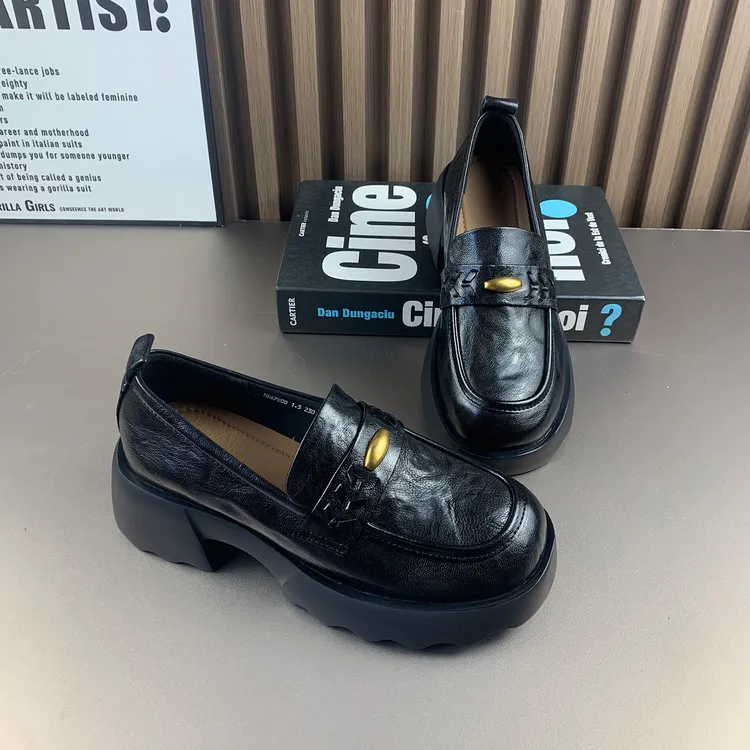 头层牛皮小皮鞋女2025秋新款时尚女鞋懒人一脚蹬乐福鞋软底妈妈鞋