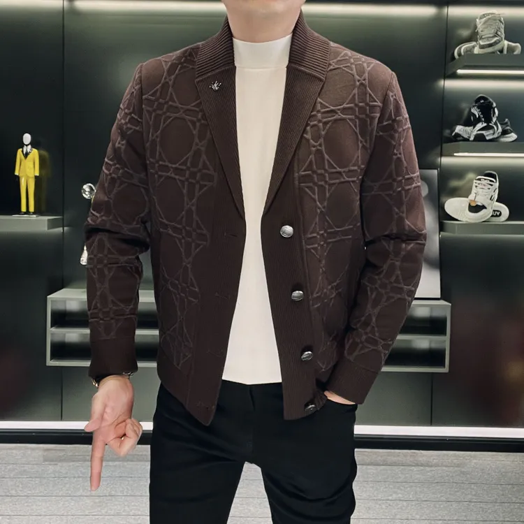 【鹅绒夹克】男士青果领超正版型外套2025冬季休闲欧货针织提花-2