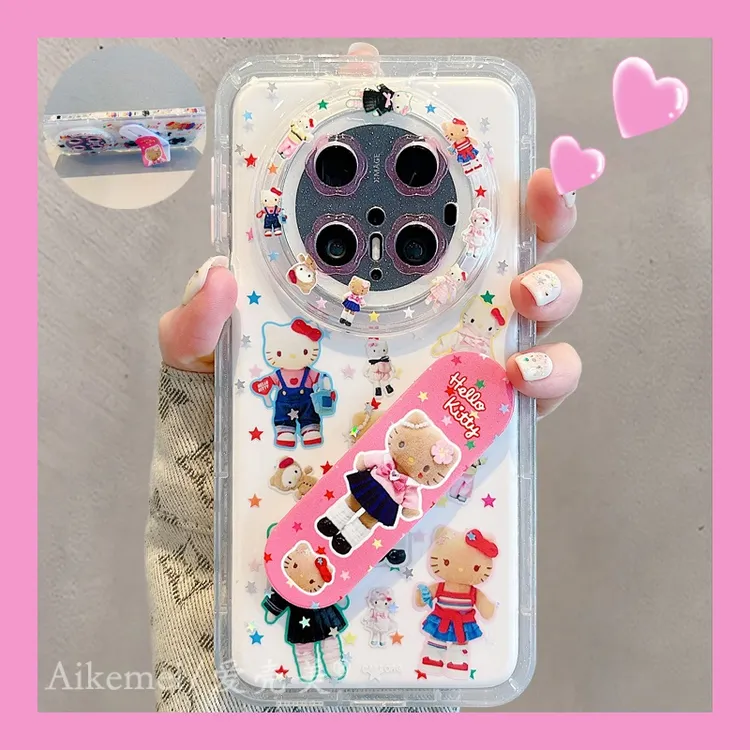 适用华为mate70pro+手机壳变装长腿KT猫Mate60pro+创可贴推拉支架