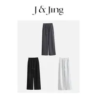 J&Jing-「3:7法则」-女士舒适运动百搭显瘦中腰阔腿裤休闲裤6053