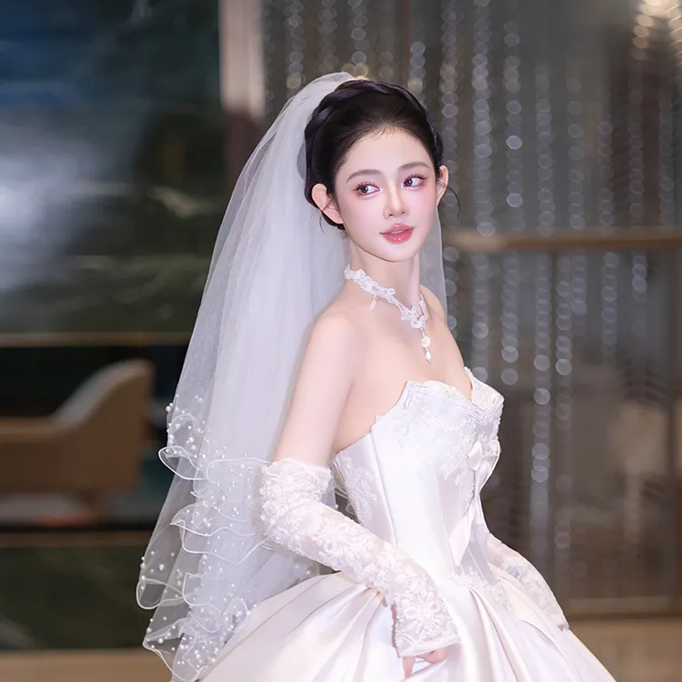 非金属布艺婚庆饰品 氛围感新娘领证结婚唯美婚礼登记头纱611-17