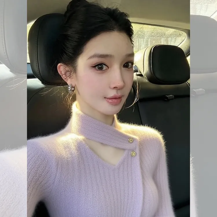 超好看半高领挂脖毛衣女秋冬季内搭中领打底衫高级感轻奢针织上衣