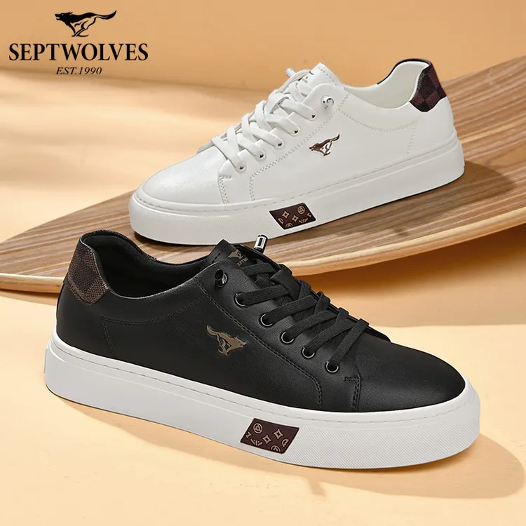 七匹狼2026新款系带商务皮鞋休闲板鞋男白低帮鞋时尚男士秋季春季