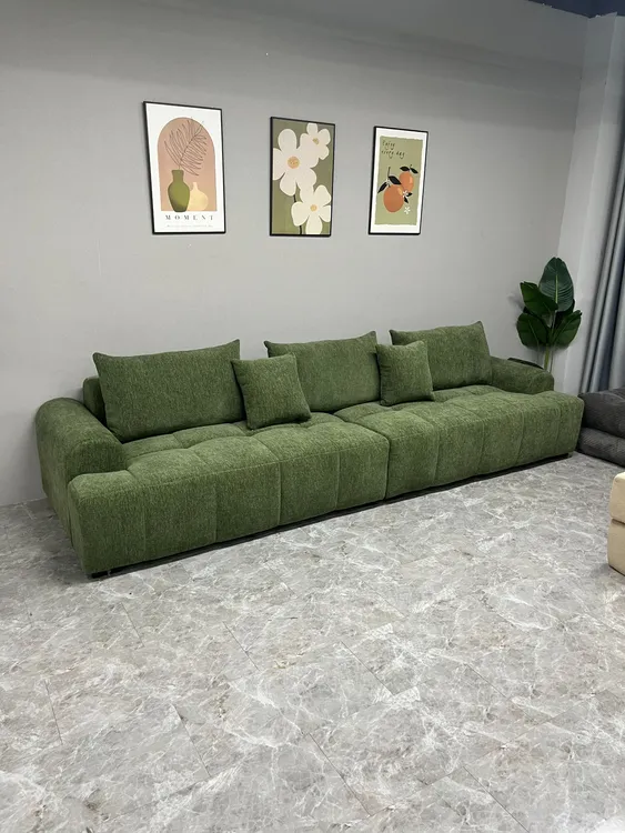 复古风家用三人位双人泡芙沙发奶油风直排沙发客厅小户型网红沙发